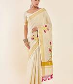Off-white & gold woven design embroidered tissue kasavu saree