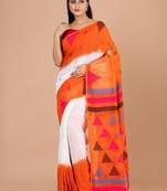 White & orange woven design pure cotton jamdani saree