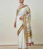 Woven design zari cotton blend kasavu saree