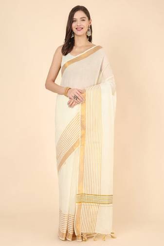 off white zari work pure cotton kasavu saree