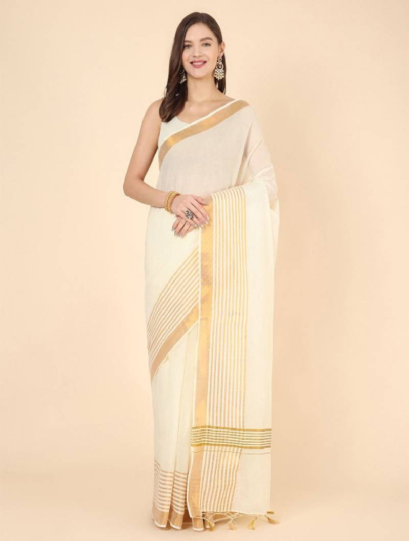 Zari pure cotton kasavu saree