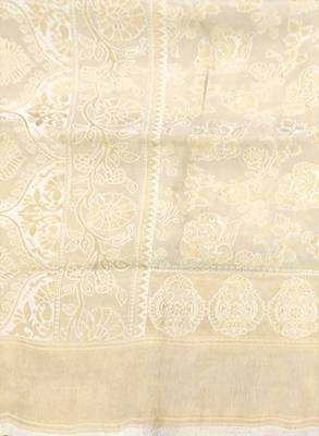 Cream-coloured & gold-toned woven design zari silk blend kanjeevaram saree 3