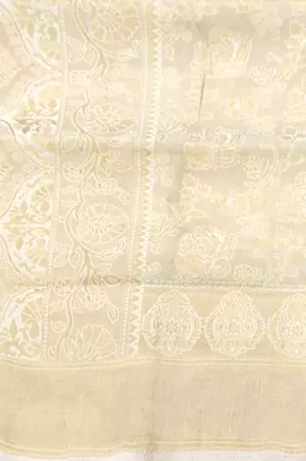 cream and gold woven zari silk blend kanjeevaram saree