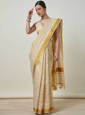 Checked zari tissue kasavu saree 1