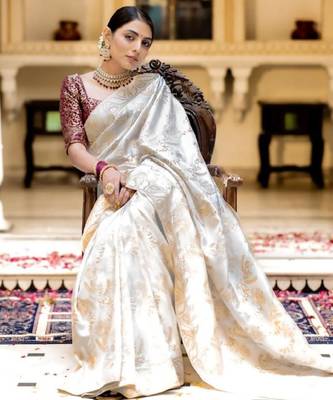 Ethnic motifs zari kanjeevaram saree 3