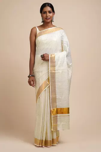 Striped zari cotton kasavu saree