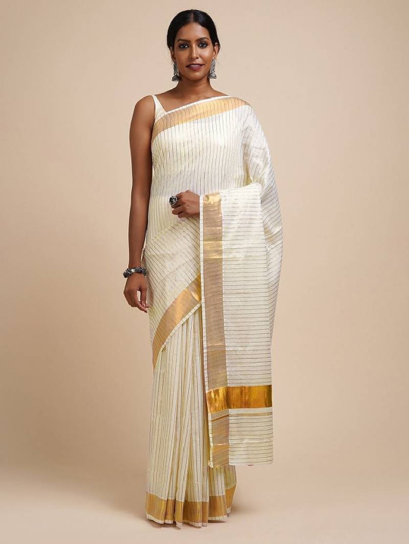 Striped zari cotton kasavu saree