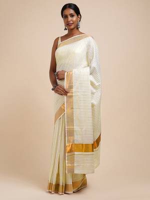 Striped zari cotton kasavu saree 2
