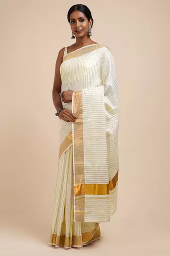 Striped zari cotton kasavu saree