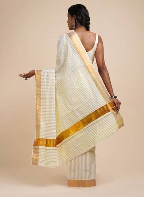 Striped zari cotton kasavu saree 3
