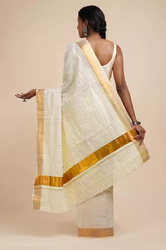 Striped zari cotton kasavu saree