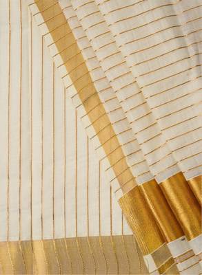 Striped zari cotton kasavu saree 4