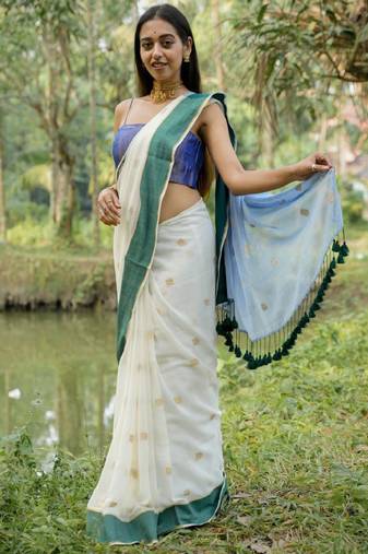 white zari cotton saree