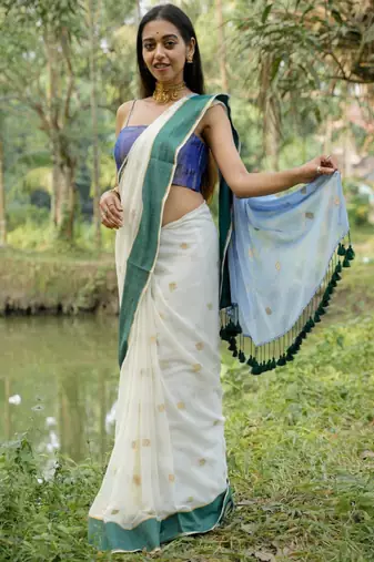 White color cotton zari saree
