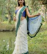 White color cotton zari saree