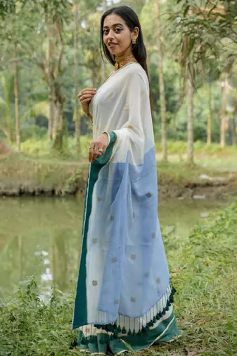 White color cotton zari saree