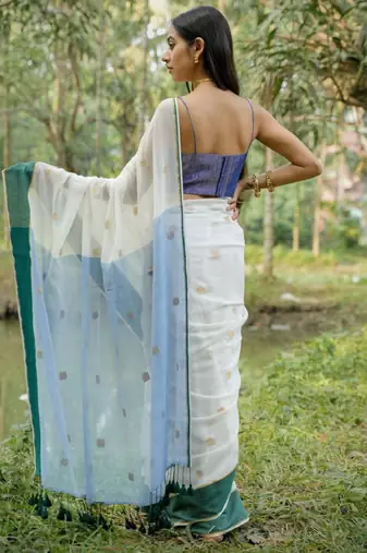White color cotton zari saree