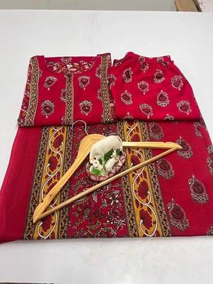 Paisley Floral Print Red Indian Straight Salwar Kameez Kurti Pant Dupatta Set for Women 5