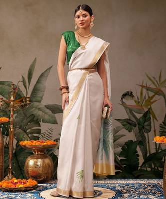 Floral printed kasavu saree 3