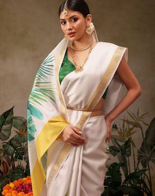Floral printed kasavu saree 4