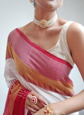 Pure cotton saree with woven design border 4