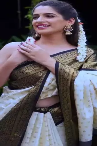 white silk blend kanjeevaram saree with woven zari woork