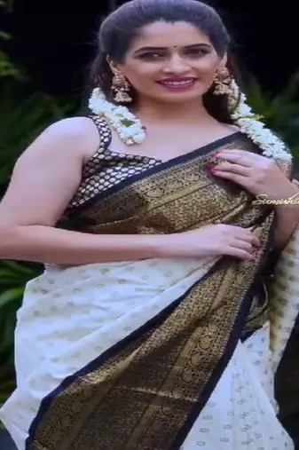 white silk blend kanjeevaram saree with woven zari woork