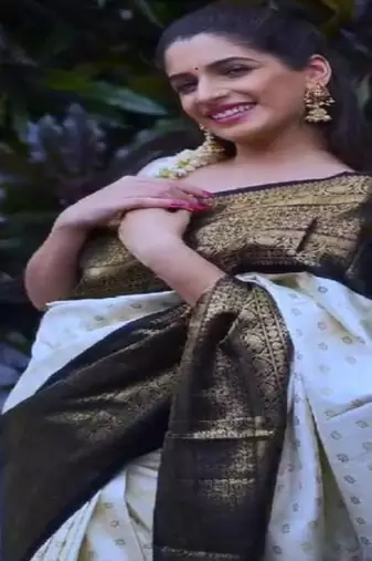 white silk blend kanjeevaram saree with woven zari woork