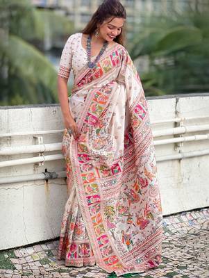 Ethnic motifs woven design kanjeevaram saree 2