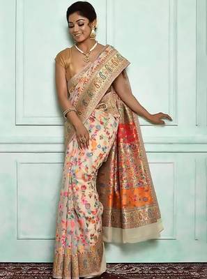 Floral woven design zari pashmina kanjeevaram saree 1