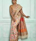 Floral woven design zari pashmina kanjeevaram saree