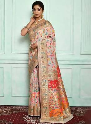 Floral woven design zari pashmina kanjeevaram saree 2