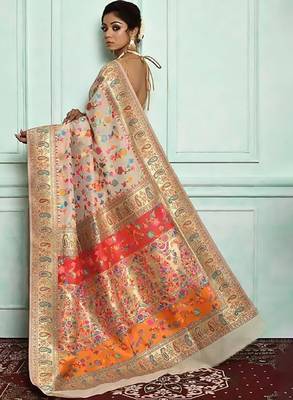 Floral woven design zari pashmina kanjeevaram saree 3
