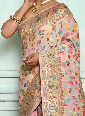Floral woven design zari pashmina kanjeevaram saree 4