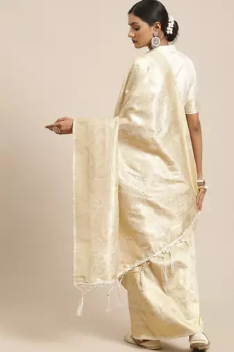 cream zari silk blend kanjevaram saree ethnic motifs