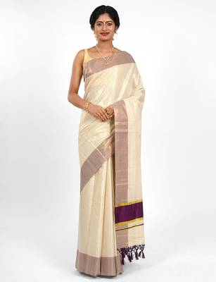 Solid zari tissue kasavu saree 3