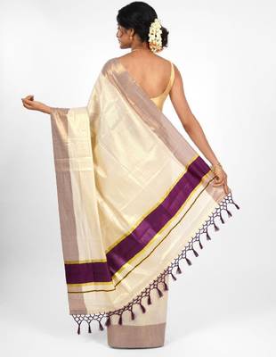 Solid zari tissue kasavu saree 4