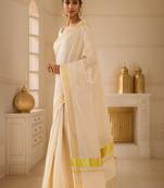 Off white & gold-toned zari tissue kasavu saree