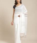 White & golden pure cotton sequinned embellished handloom saree
