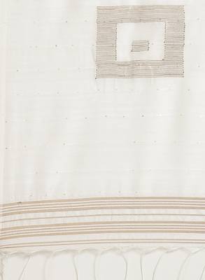 White & golden pure cotton sequinned embellished handloom saree 4
