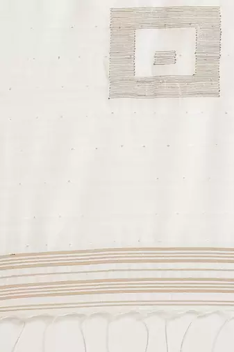 White & golden pure cotton sequinned embellished handloom saree