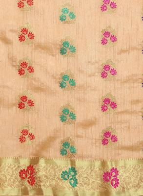 Beige & pink art silk woven design dharmavaram saree 3