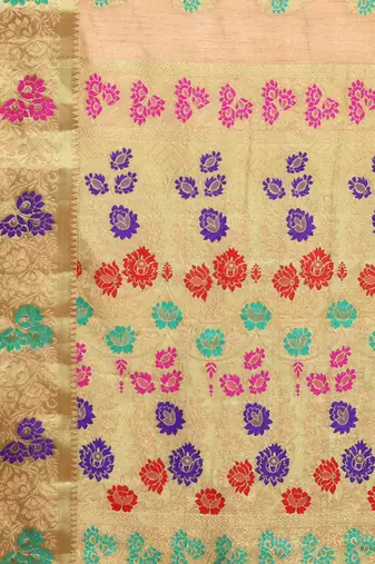 beige pink woven design art silk dharmavaram saree
