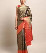 Gold-toned & orange art silk woven design kanjeevaram saree