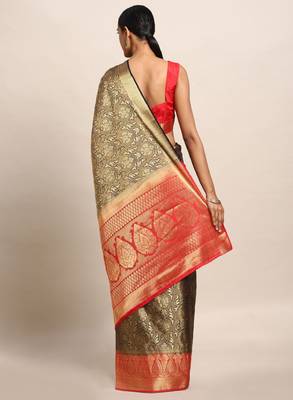 Gold-toned & orange art silk woven design kanjeevaram saree 2
