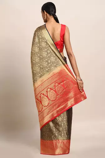 gold-toned orange woven design art silk kanjeevaram saree