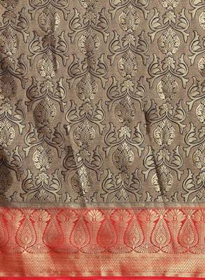Gold-toned & orange art silk woven design kanjeevaram saree 3