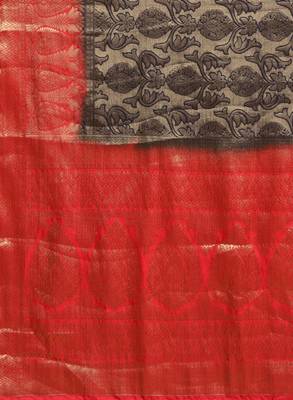 Gold-toned & orange art silk woven design kanjeevaram saree 4