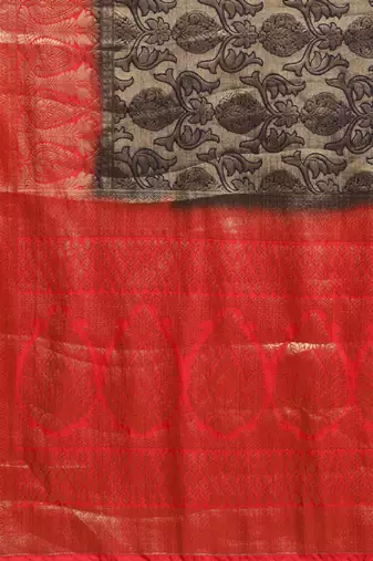 gold-toned orange woven design art silk kanjeevaram saree