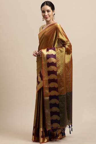 gold-toned ethnic motifs art silk kanjeevaram saree